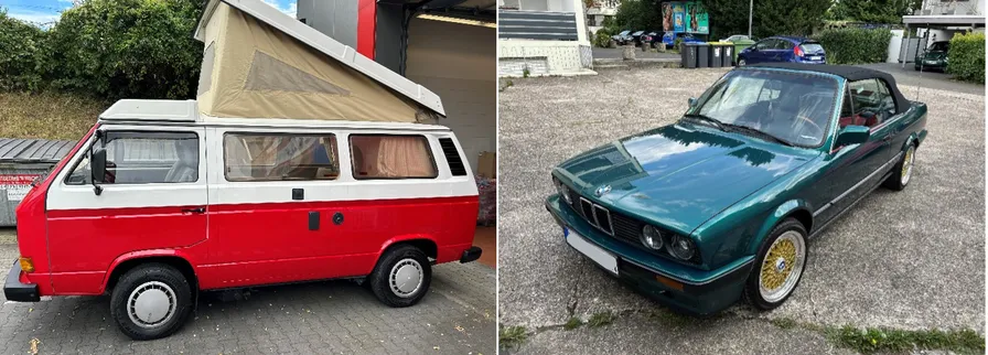 Beispielhafte Abbildung VW Bus und BMW E30